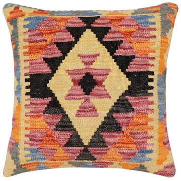 handmade Traditional Pillow Rust Blue Hand-Woven SQUARE 100% WOOL  Hand woven turkish pillow  2 x 2